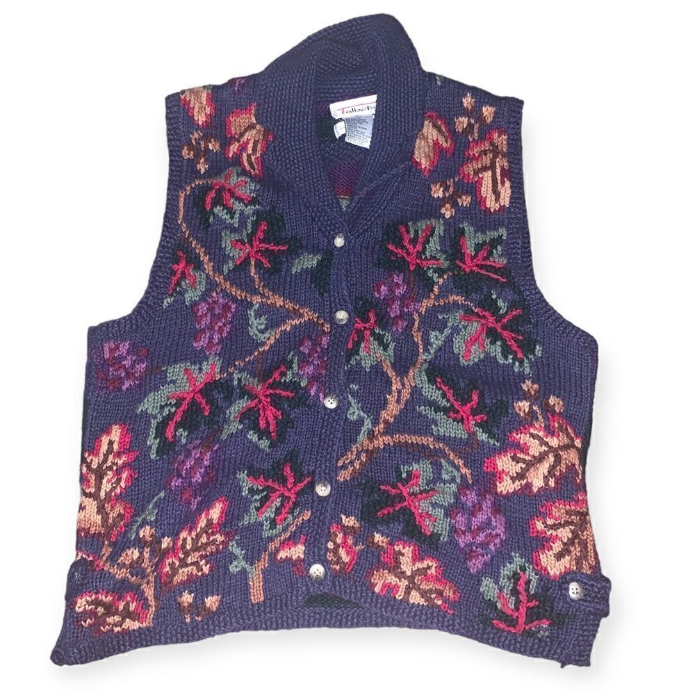 Vintage 90s Talbots Sweater Vest Cottage Core Cardigan Floral
